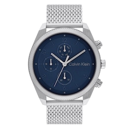 Calvin Klein Impact Men's Blue Chronograph Dial Stainless Steel Mesh Bracelet Watch