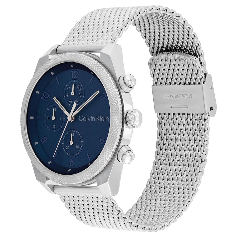 Main Image 3 of Calvin Klein Impact Men's Blue Chronograph Dial Stainless Steel Mesh Bracelet Watch