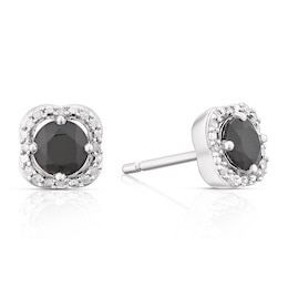 Sterling Silver Black Onyx Diamond Halo Stud Earrings