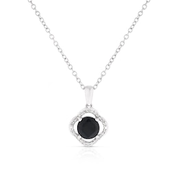 Sterling Silver Black Onyx Diamond Clover Pendant
