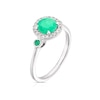Thumbnail Image 2 of 9ct White Gold Emerald 0.10ct Diamond Round Halo Ring