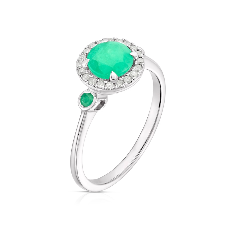 Main Image 2 of 9ct White Gold Emerald 0.10ct Diamond Round Halo Ring