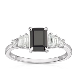 Sterling Silver Black Onyx 0.20ct Diamond Baguette Cut Ring