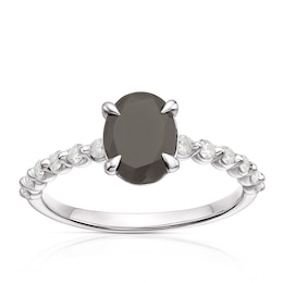 Sterling Silver Oval Black Onyx and 0.20ct Diamond Ring
