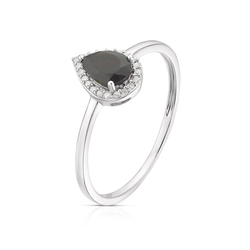 Main Image 2 of Sterling Silver Pear-Cut Black Onyx and Diamond Halo Ring