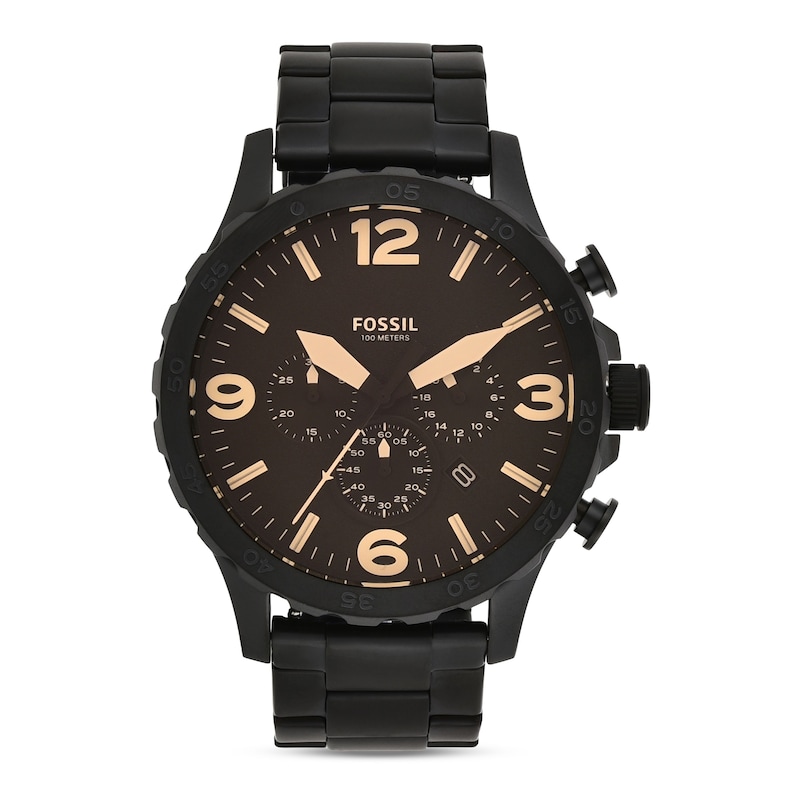 Fossil Men's Black Dial & Black IP Bracelet Watch