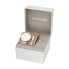 Thumbnail Image 2 of Michael Kors Ladies' Pyper Pink Leather Strap Watch And Stainless Steel Bracelet & Earring Gift Set