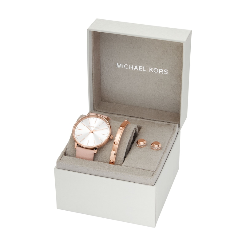 Main Image 3 of Michael Kors Ladies' Pyper Pink Leather Strap Watch And Stainless Steel Bracelet & Earring Gift Set
