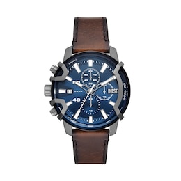 Diesel Griffed Men's Chronograph Blue Dial & Brown Leather Strap Watch