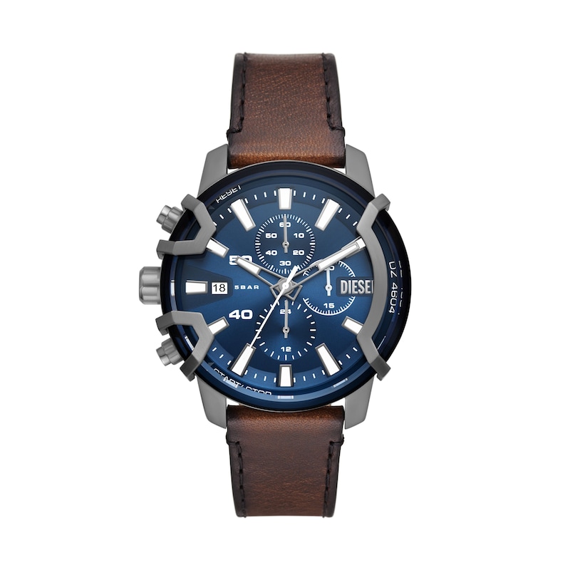 Main Image 1 of Diesel Griffed Men's Chronograph Blue Dial & Brown Leather Strap Watch