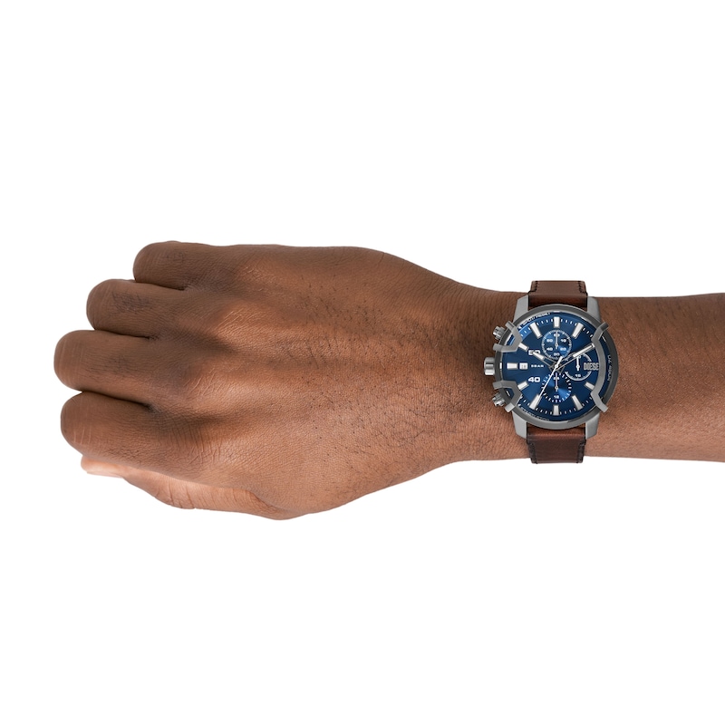 Main Image 4 of Diesel Griffed Men's Chronograph Blue Dial & Brown Leather Strap Watch