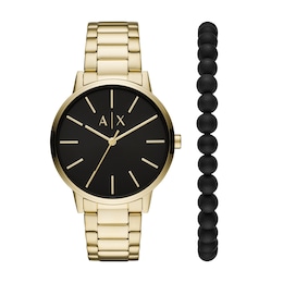 Armani Exchange Men's Gold Tone Stainless Steel Watch & Beaded Bracelet Gift Set