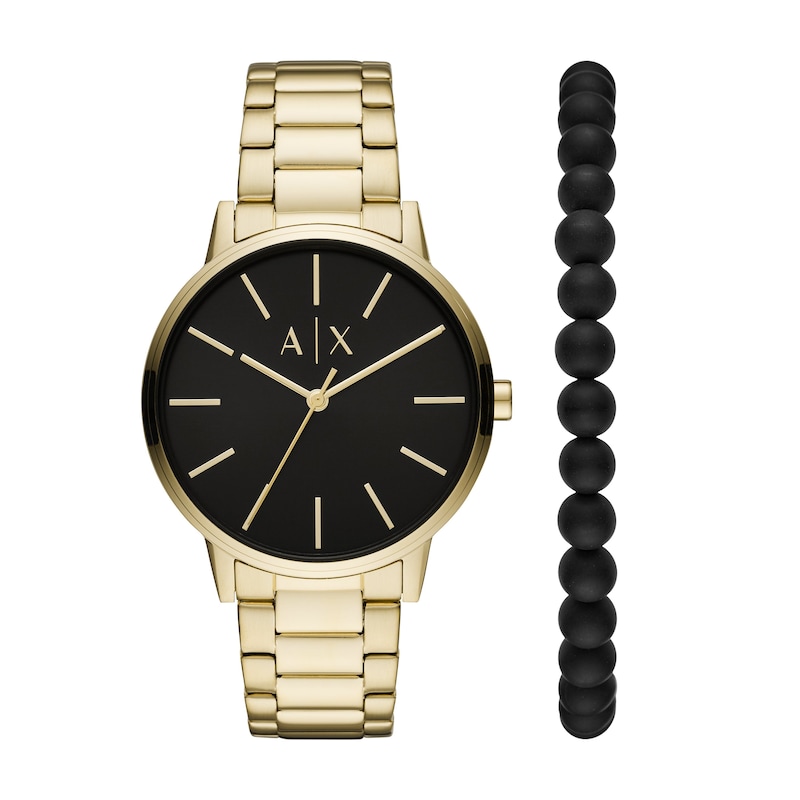 Main Image 1 of Armani Exchange Men's Gold Tone Stainless Steel Watch & Beaded Bracelet Gift Set