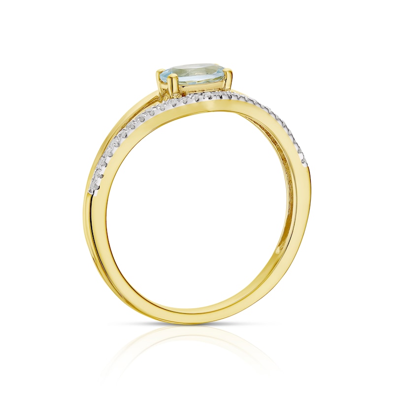 Main Image 3 of 9ct Yellow Gold Aquamarine and Diamond Ring