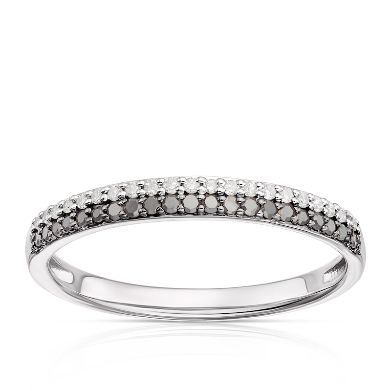 Main Image 1 of Sterling Silver 0.16ct Black & Clear Diamond Dual Row Eternity Ring
