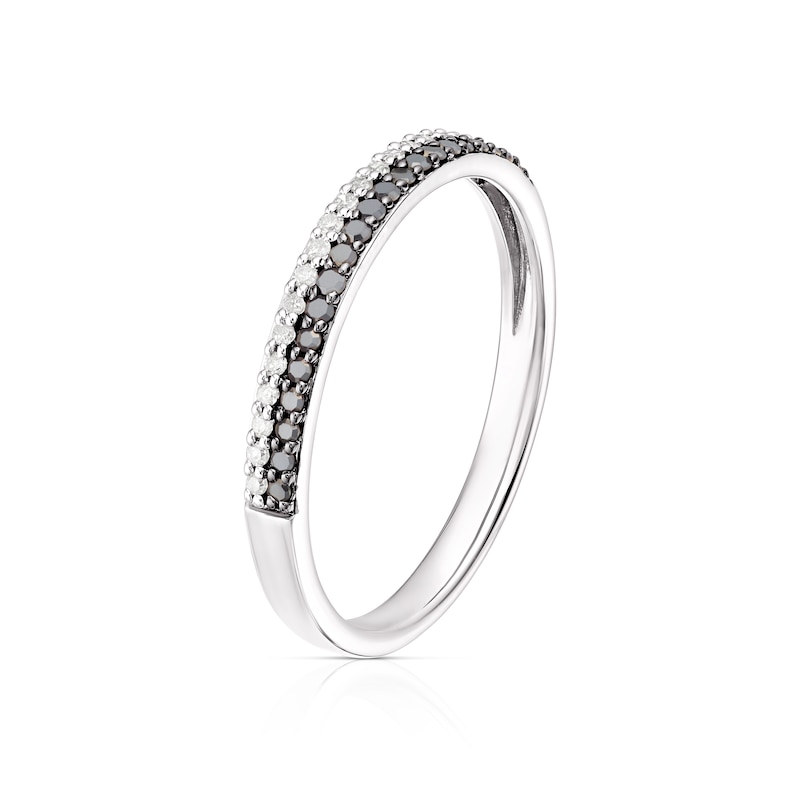 Sterling Silver 0.16ct Black & Clear Diamond Dual Row Eternity Ring