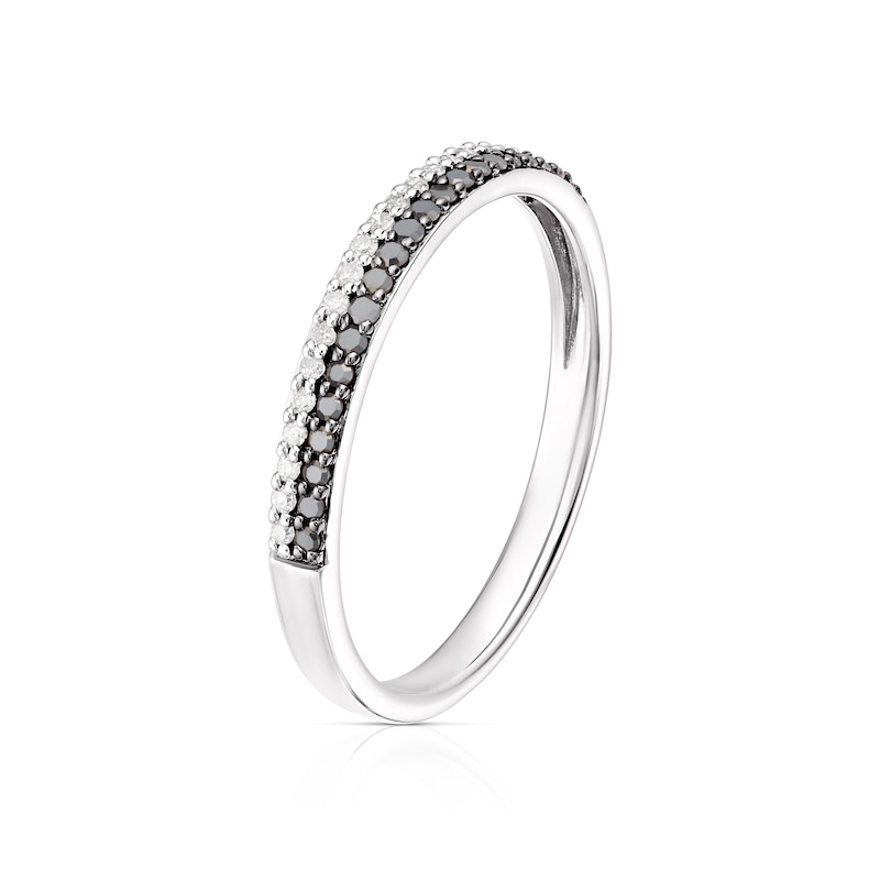 Main Image 2 of Sterling Silver 0.16ct Black & Clear Diamond Dual Row Eternity Ring