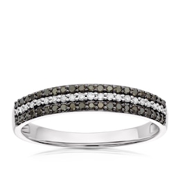 Sterling Silver 0.20ct Black and Clear Diamond Triple Row Eternity Ring