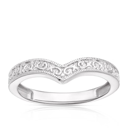 9ct White Gold Ornate Pattern Wishbone Ring