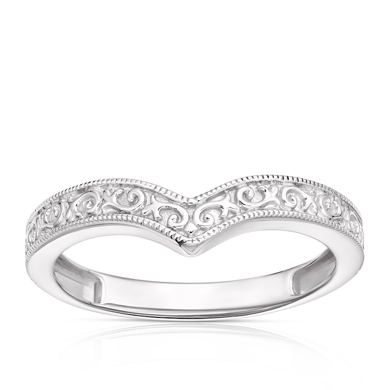 9ct White Gold Ornate Pattern Wishbone Ring