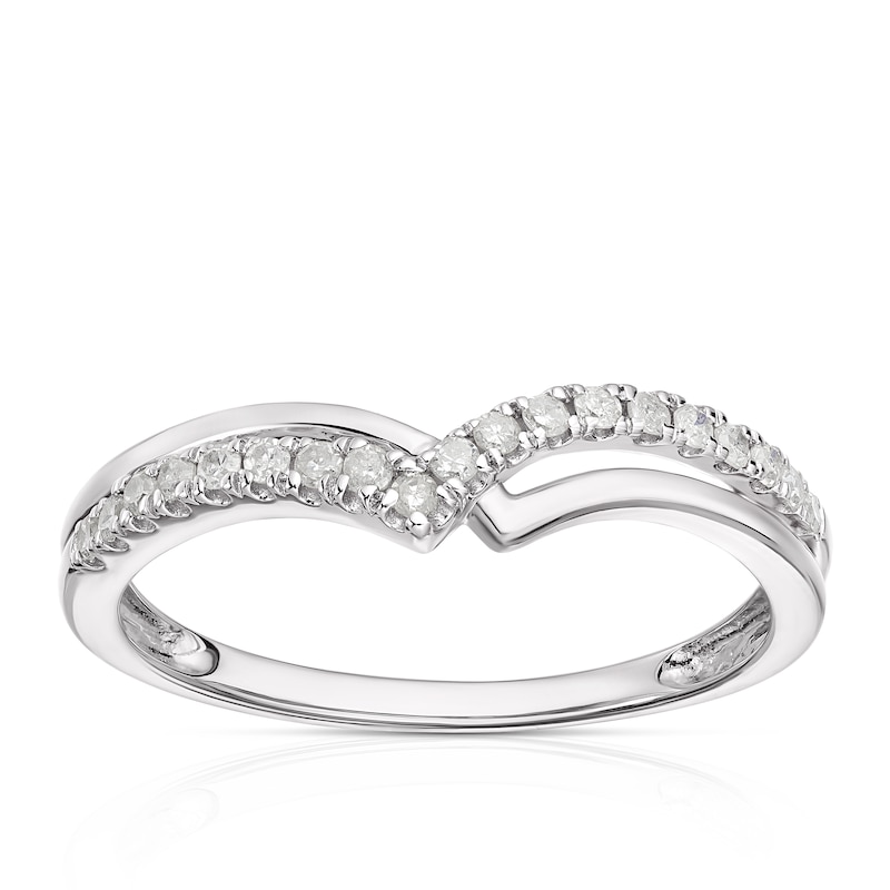 Main Image 1 of 9ct White Gold 0.15ct Diamond Crossover Wishbone Ring