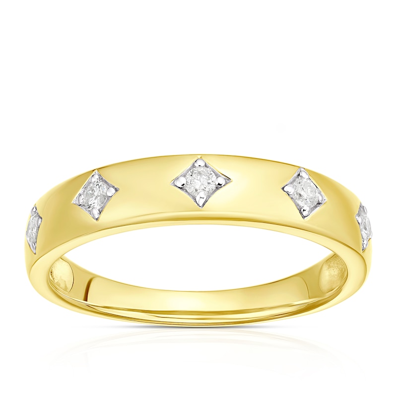 Main Image 1 of 9ct Yellow Gold 0.10ct Diamond Round Cut Wedding Band