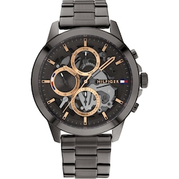 Tommy Hilfiger Men's Skeleton Dial Grey Ion Plated Bracelet Watch