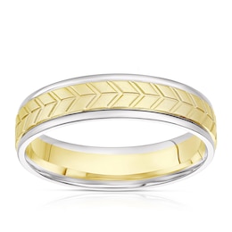 9ct Yellow & White Gold Arrow Patterned Wedding Band