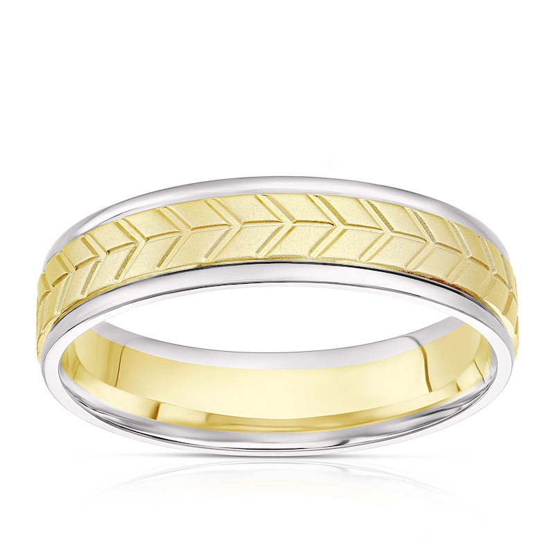 Main Image 1 of 9ct Yellow & White Gold Arrow Patterned Wedding Band