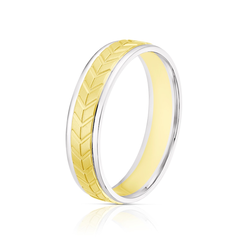 Main Image 2 of 9ct Yellow & White Gold Arrow Patterned Wedding Band