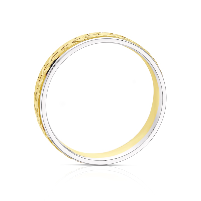 Main Image 3 of 9ct Yellow & White Gold Arrow Patterned Wedding Band