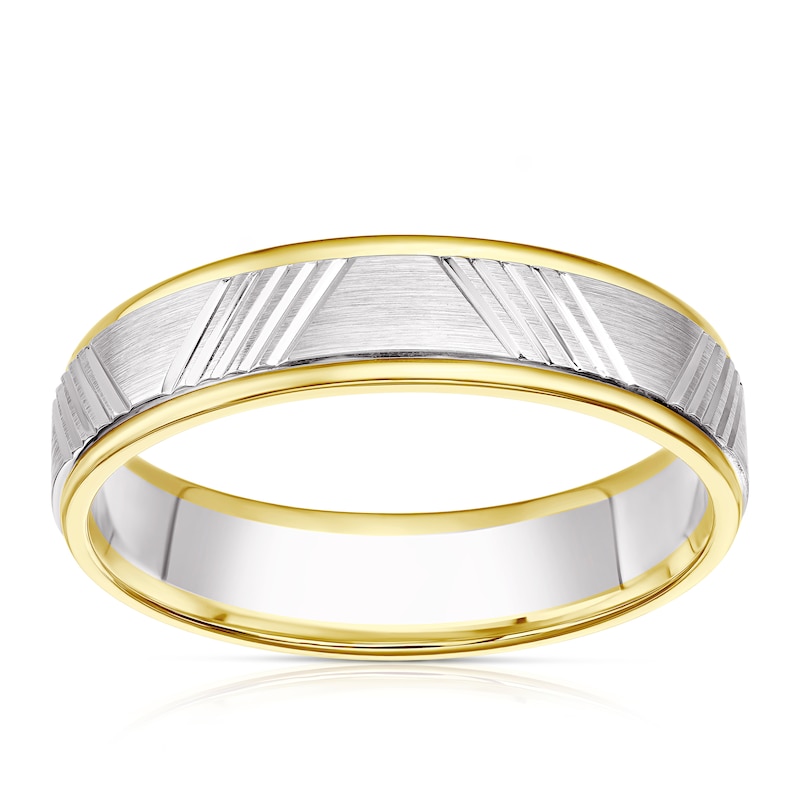 Main Image 1 of 9ct White & Yellow Gold Patterned Wedding Band