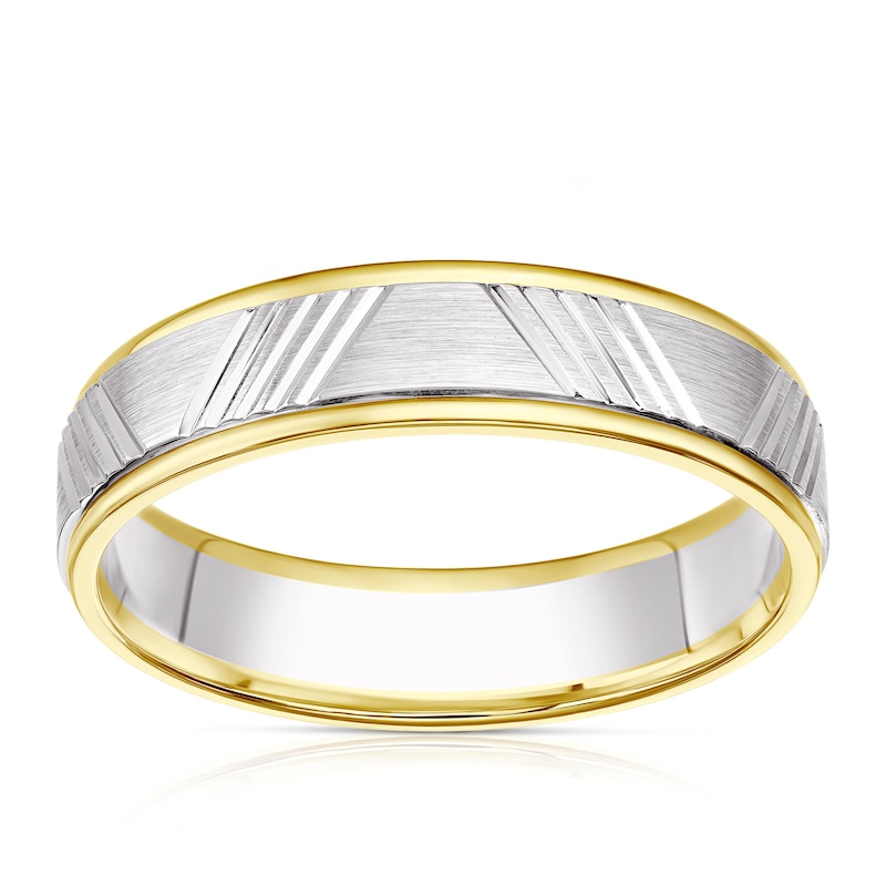 9ct White & Yellow Gold Patterned Wedding Band