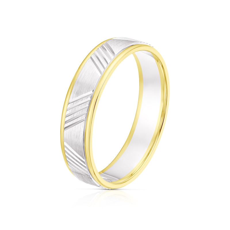 Main Image 2 of 9ct White & Yellow Gold Patterned Wedding Band