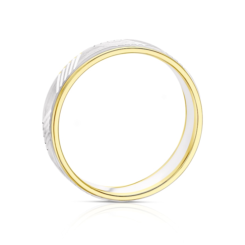 Main Image 3 of 9ct White & Yellow Gold Patterned Wedding Band