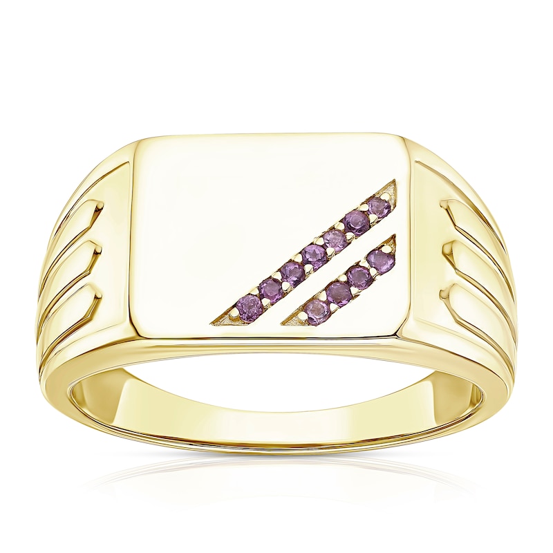 Main Image 1 of Men's Sterling Sterling Silver & 18ct Gold Plated Vermeil Amethyst Signet Ring