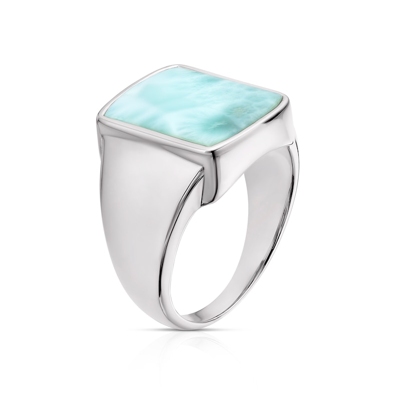 Main Image 2 of Men's Sterling Silver Green Larimar Signet Ring