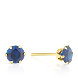 9ct Yellow Gold Created Sapphire 5mm Stud Earrings