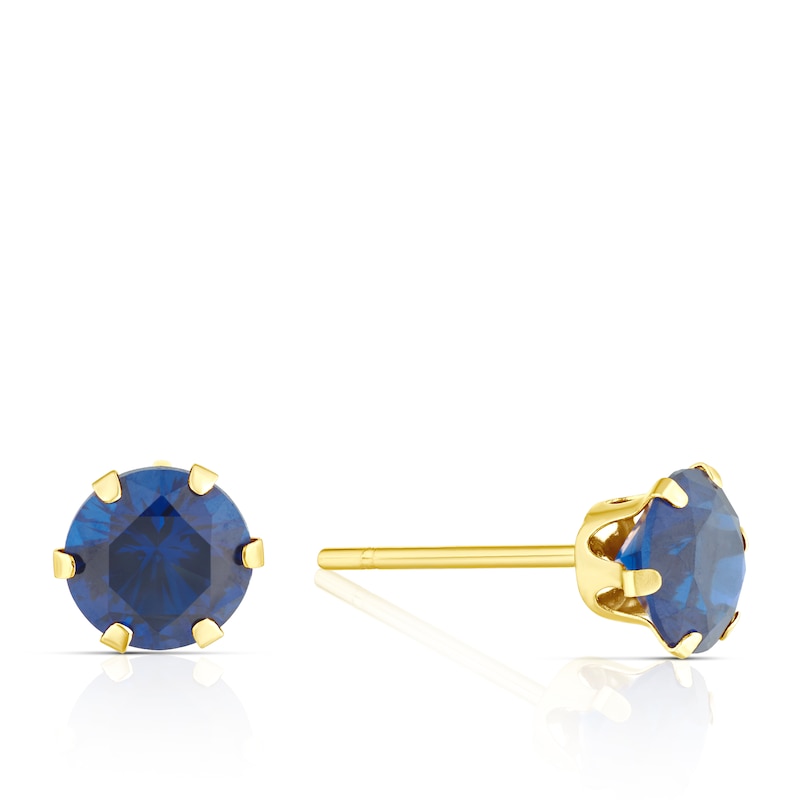 Main Image 1 of 9ct Yellow Gold Created Sapphire 5mm Stud Earrings