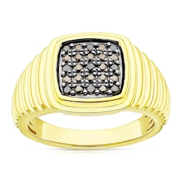 Men's Sterling Silver & 18ct Gold Plated Vermeil Black 0.15ct Diamond Signet Ring