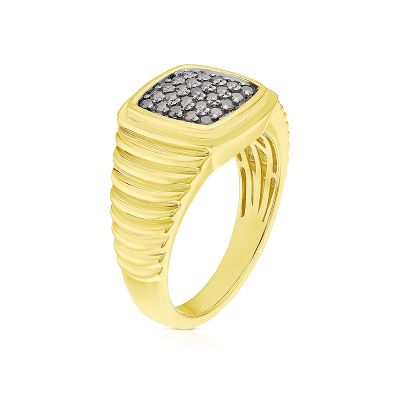 Main Image 2 of Men's Sterling Silver & 18ct Gold Plated Vermeil Black 0.15ct Diamond Signet Ring