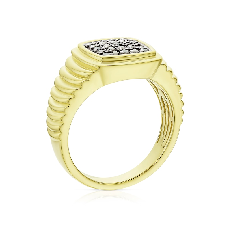Main Image 3 of Men's Sterling Silver & 18ct Gold Plated Vermeil Black 0.15ct Diamond Signet Ring