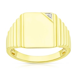 Men's Sterling Silver & 18ct Gold Plated Vermeil Diamond Detail Signet Ring