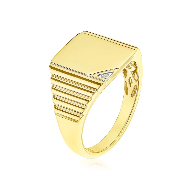 Main Image 2 of Men's Sterling Silver & 18ct Gold Plated Vermeil Diamond Detail Signet Ring
