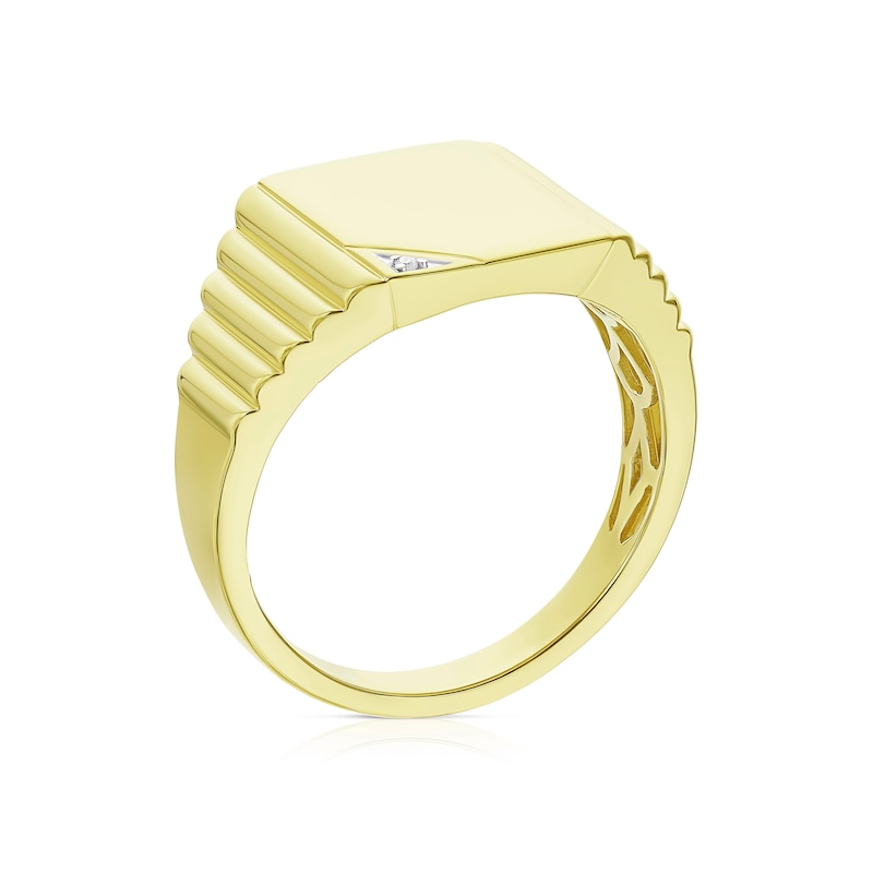 Main Image 3 of Men's Sterling Silver & 18ct Gold Plated Vermeil Diamond Detail Signet Ring