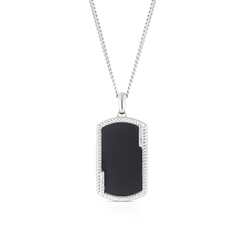 Main Image 1 of Men's Sterling Silver Onyx Cubic Zirconia Dog Tag Pendant Necklace