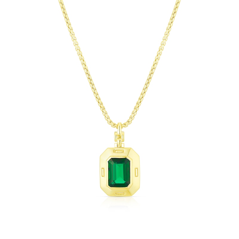 Men's Sterling Silver & 18ct Gold Plated Vermeil Green Stone Pendant Necklace