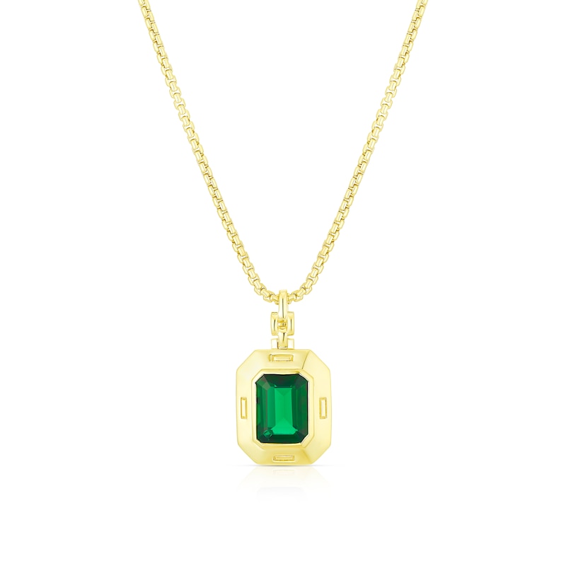 Men's Sterling Silver & 18ct Gold Plated Vermeil Green Stone Pendant