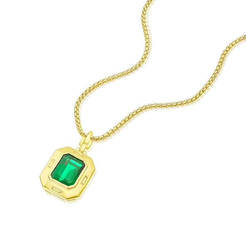Men's Sterling Silver & 18ct Gold Plated Vermeil Green Stone Pendant Necklace