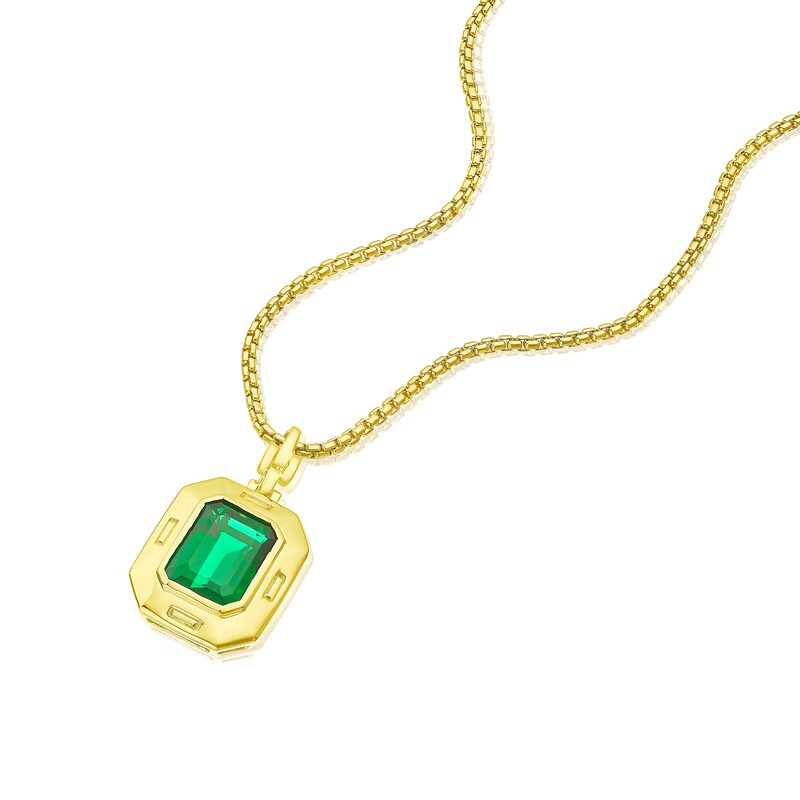Men's Sterling Silver & 18ct Gold Plated Vermeil Green Stone Pendant